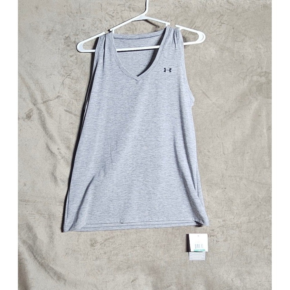 Under Armour Women HeatGear V-Neck Tank Top Gray Heather‎ Athletic Shirt LG NEW
